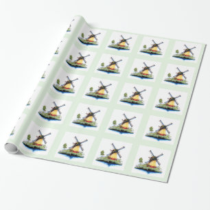 Old World Dutch Windmill Wrapping Paper