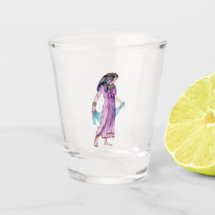 Old World Egyptian Woman Gold Trimmed Dress Scarf Shot Glass