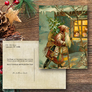 Old World Father Christmas in Snow with Gifts Holiday Postcard