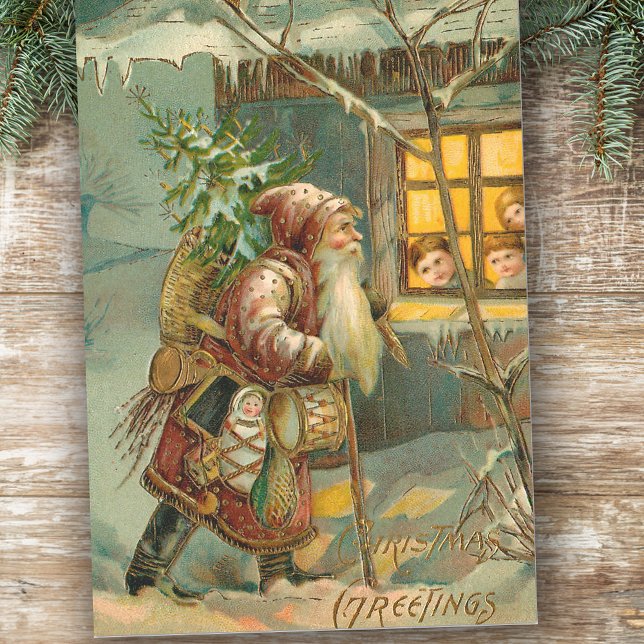 Old World Father Christmas in Snow with Gifts Tissue Paper (Creator Uploaded)