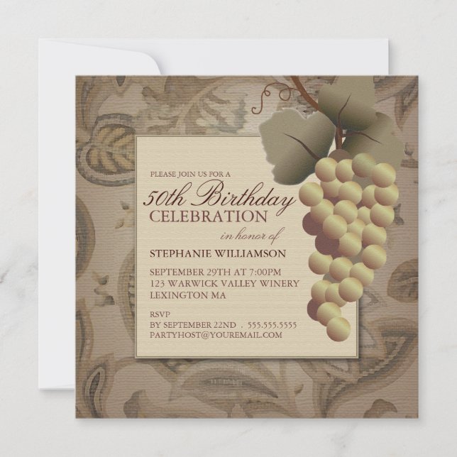 Old World Grapes Wine Themed Birthday Party Invitation (Front)