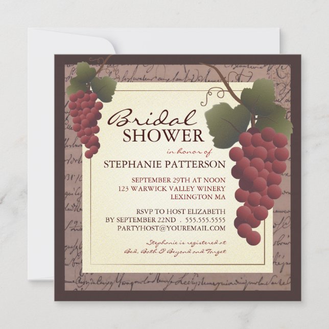 Old World Grapevine Wine Bridal Shower Invitation (Front)