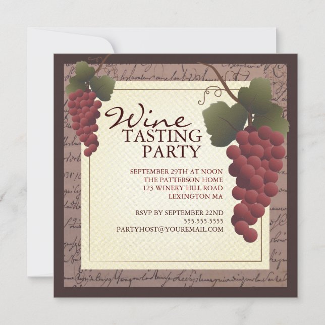 Old World Grapevine Wine Tasting Party Invitation (Front)