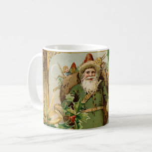 Old World Green Santa Christmas Collage Antique  Coffee Mug