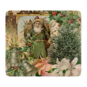Old World Green Santa Christmas Collage Antique  Cutting Board