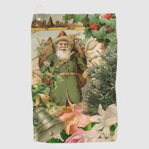 Old World Green Santa Christmas Collage Antique  Golf Towel