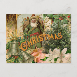 Old World Green Santa Christmas Collage Antique  Holiday Postcard