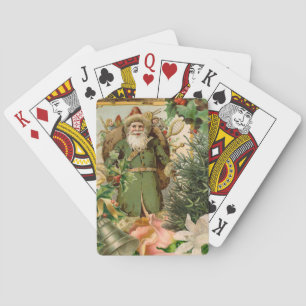 Old World Green Santa Christmas Collage Antique Playing Cards