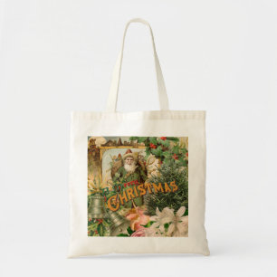 Old World Green Santa Christmas Collage Antique Tote Bag