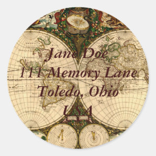 Old World Map  Address Sticker