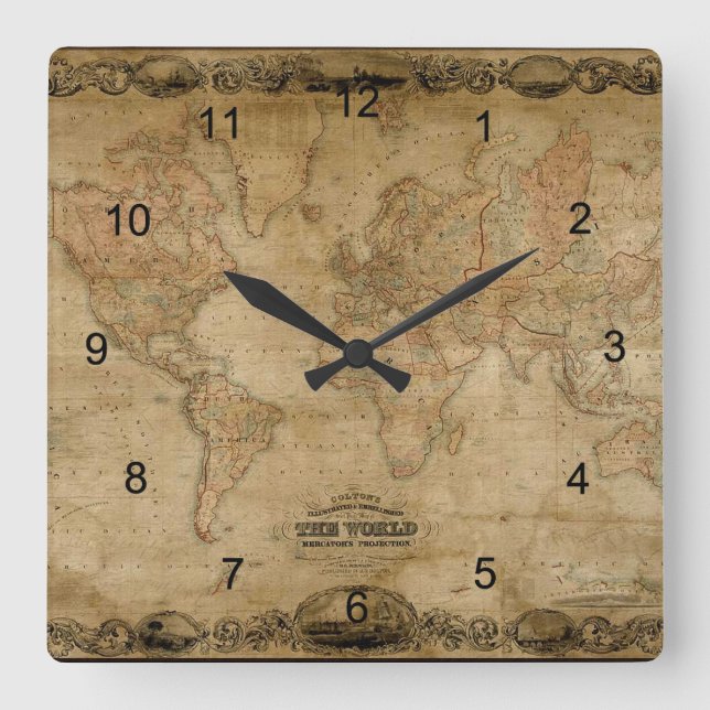 Old World Map Antique History Designer Clock (Front)