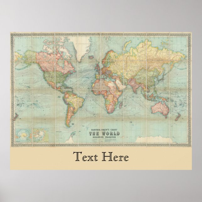 Old World Map Bartholomew's Chart Of The World (Front)