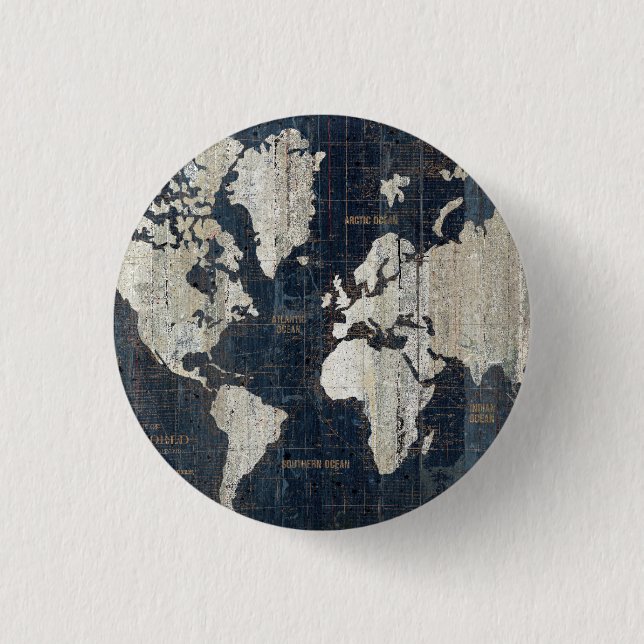 Old World Map Blue 3 Cm Round Badge (Front)