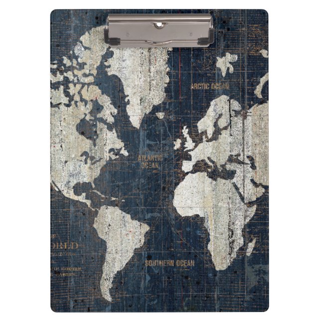 Old World Map Blue Clipboard (Front)