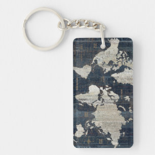 Old World Map Blue Key Ring