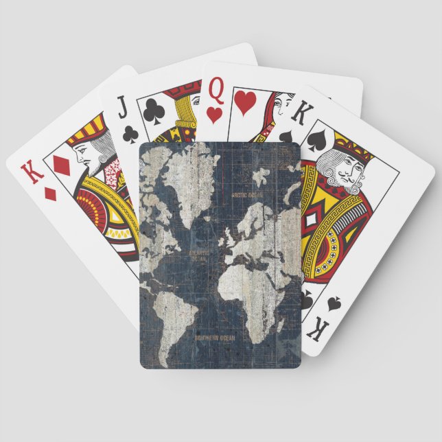 Old World Map Blue Playing Cards (Back)