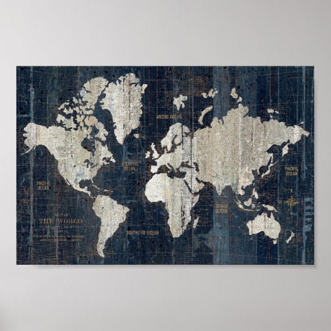 Old World Map Blue Poster (Front)
