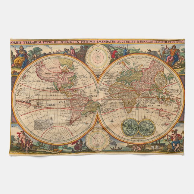 Old World Map by Nicolaas Visscher Tea Towel (Horizontal)