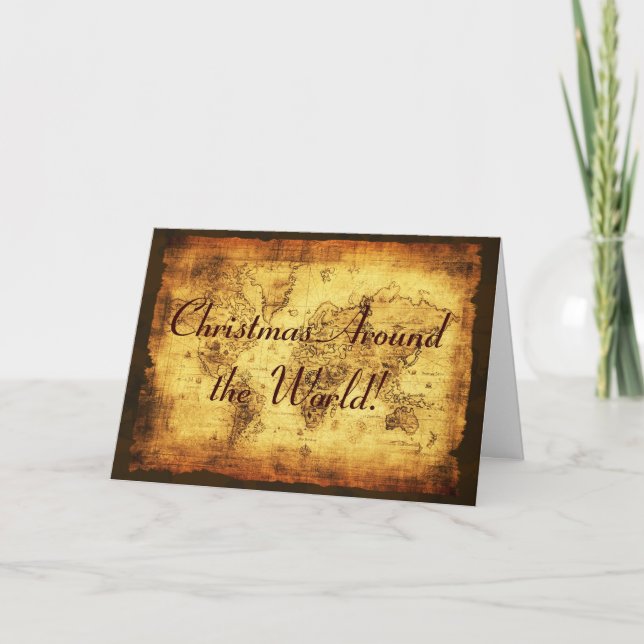 Old World Map Christmas Greeting Cards (Front)
