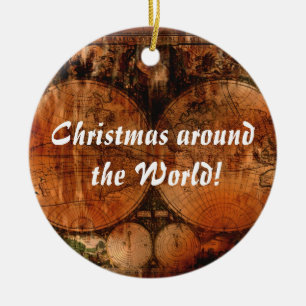 Old World Map Christmas Greetings Ceramic Tree Decoration