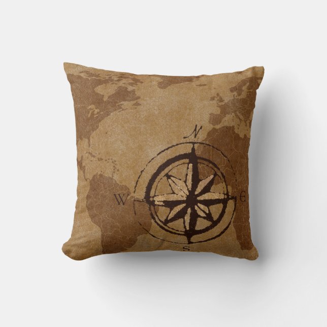 Old World Map Decor Pillow (Front)