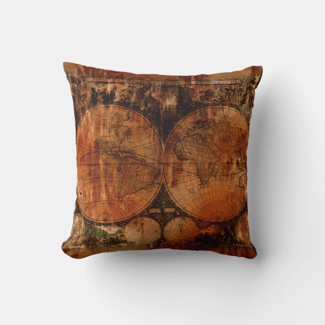 Old World Map Grunge Decor Cushion (Front)