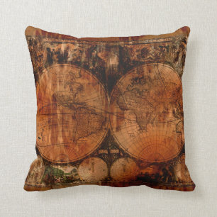 Old World Map Grunge Decor Cushion