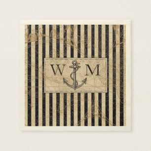 Old World Map Nautical Anchor Monogram Napkin