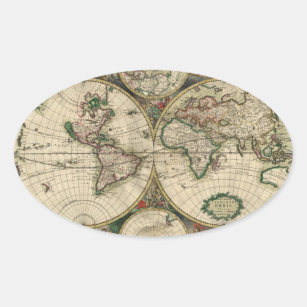 Old world map oval sticker