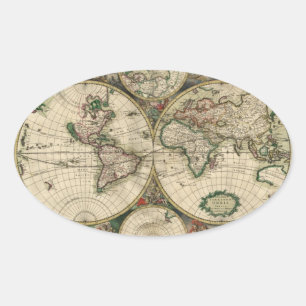 Old world map oval sticker