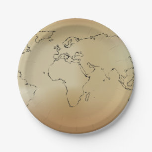 Old World Map Paper Plate
