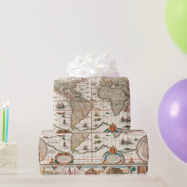 Old World Map  pattern Wrapping Paper (Party Gifts)
