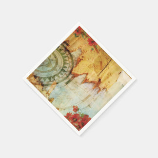 Old World Map & Poppies Custom Paper Napkins