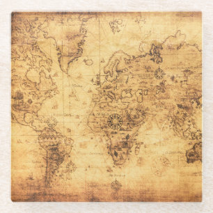 Old World Map: Stained Parchment Vintage Glass Coaster