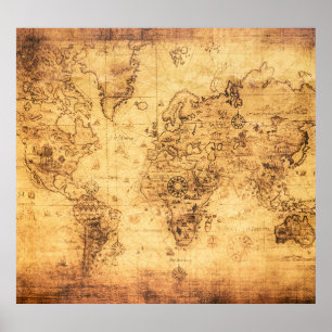 Old World Map: Stained Parchment Vintage Poster