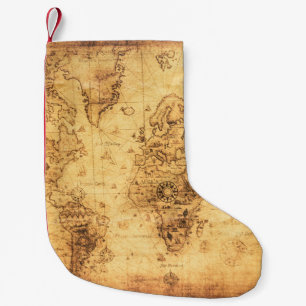 Old World Map: Stained Parchment Vintage Small Christmas Stocking