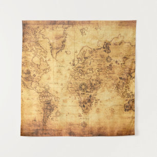 Old World Map: Stained Parchment Vintage Tapestry