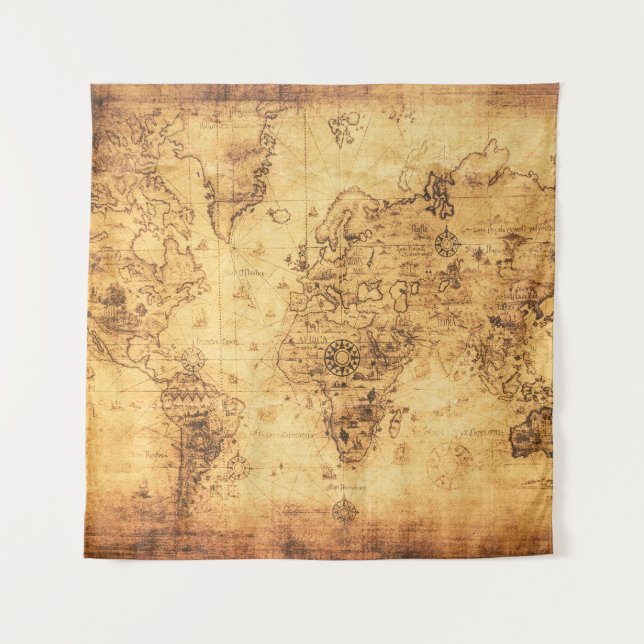 Old World Map: Stained Parchment Vintage Tapestry (Front)
