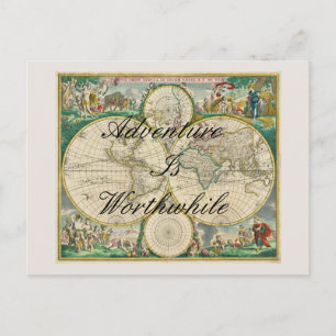 old world map travel adventure quotes faux canvas postcard