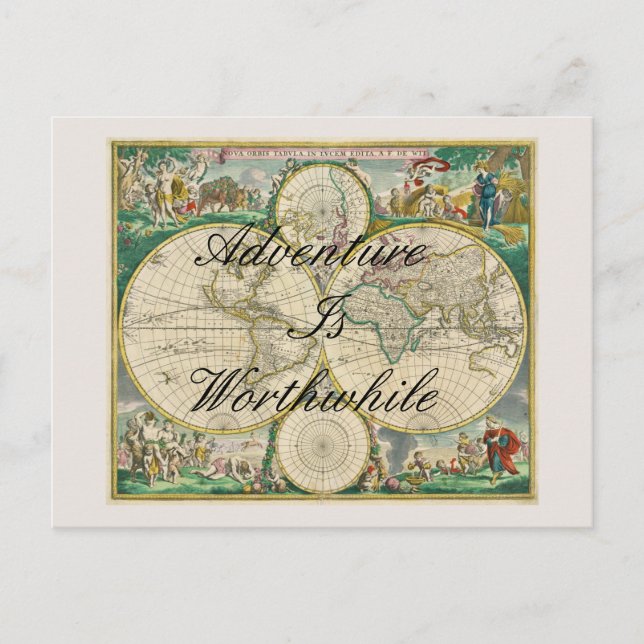 old world map travel adventure quotes faux canvas  postcard (Front)