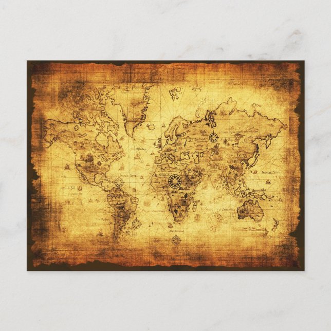 OLD WORLD MAP TRAVEL OFFICE INVITATION POSTCARD (Front)