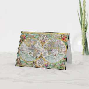 Old World Map with Colourful Artwork Card