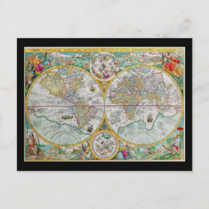 Old World Map with Colourful Artwork Postcard