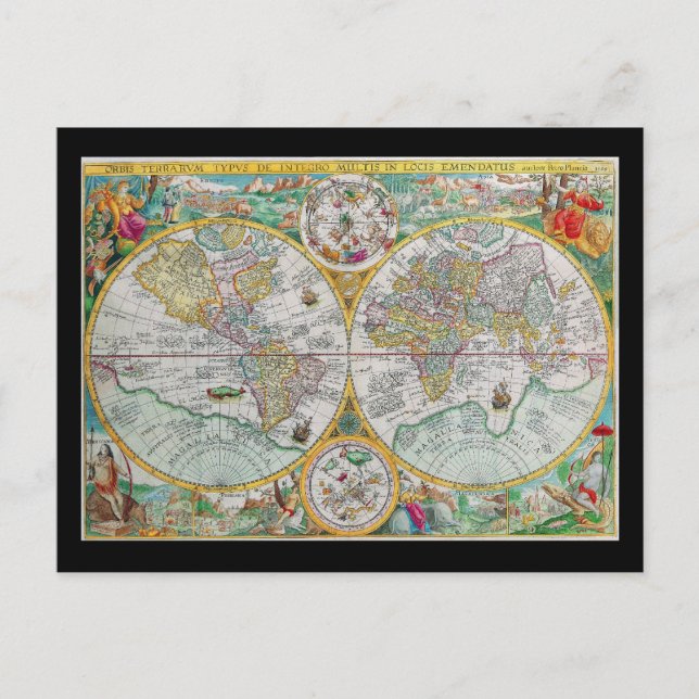 Old World Map with Colourful Artwork Postcard (Front)