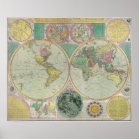 Old World Map with heavenly bodies- Antique Travel