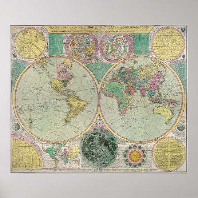 Old World Map with heavenly bodies- Antique Travel Poster (Front)
