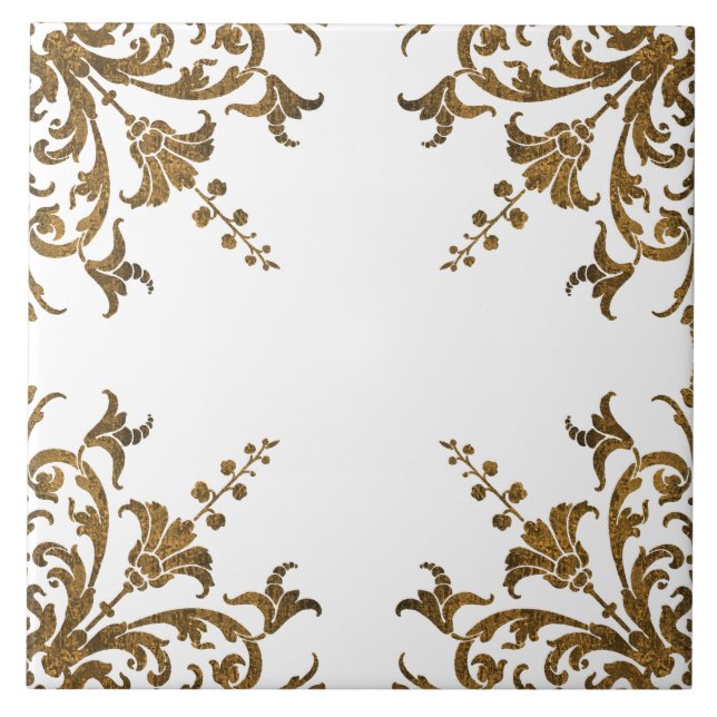 Old World Mediterranean Style Damask Decorative Ceramic Tile (Front)