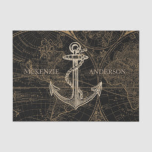 Old World Nautical Anchor Monogram Black Tissue Paper