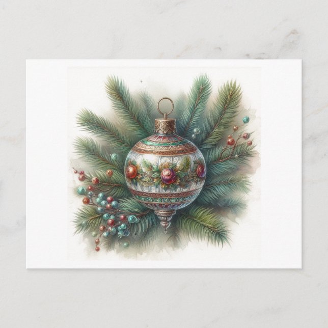 Old World Nostalgia with Pine Christmas Ornament  Postcard (Front)