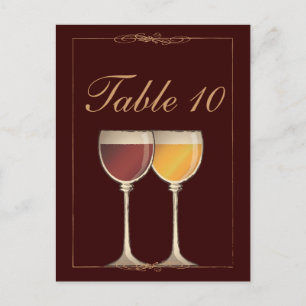 Old World Red & White Wine Glass Table Number Card
